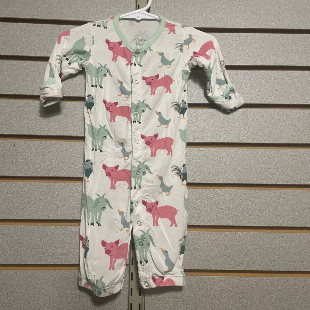 KicKee Pants Baby‎ Girl Pajamas Footless Sleepers 0 3 Months Farm Animals Print